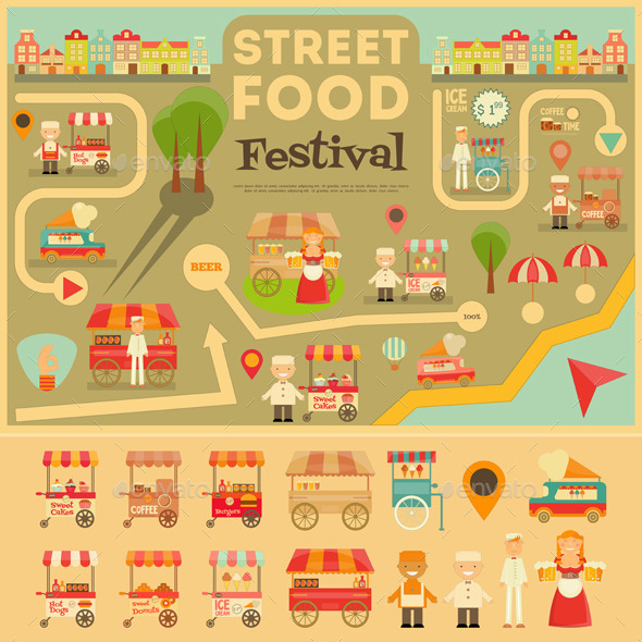 Street Food on City Map - Food Objects