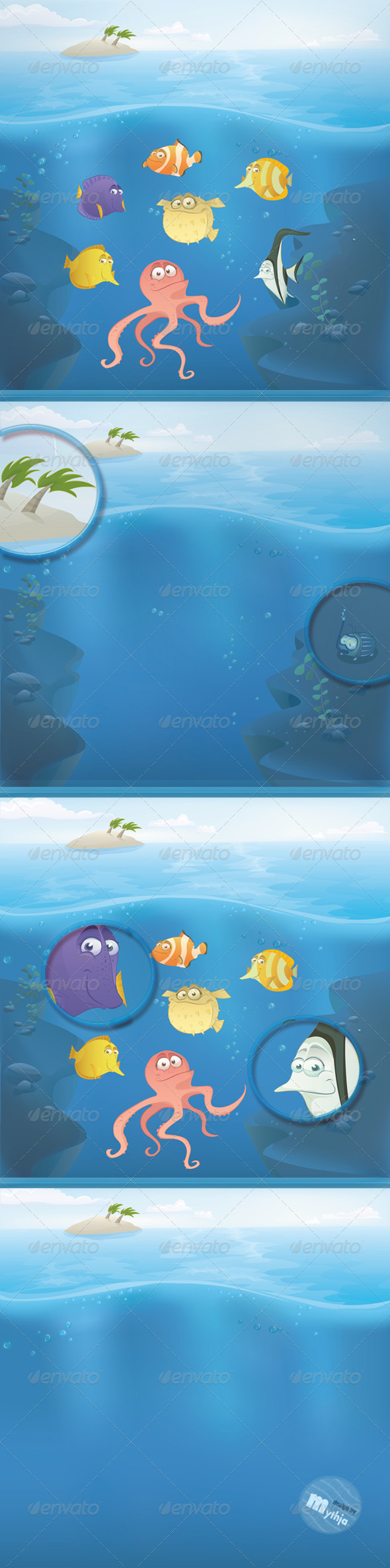 Vector Fish Set with Summer Landscape - Characters Vectors