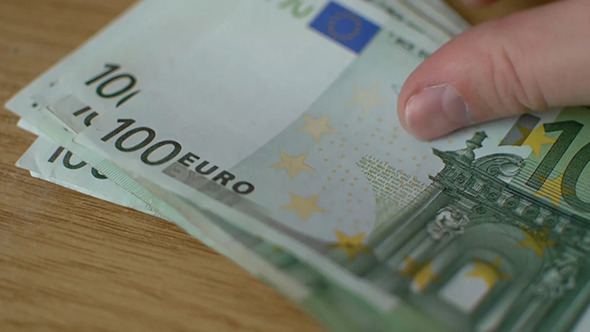 Human Hand Slowly Counts Euro Banknotes