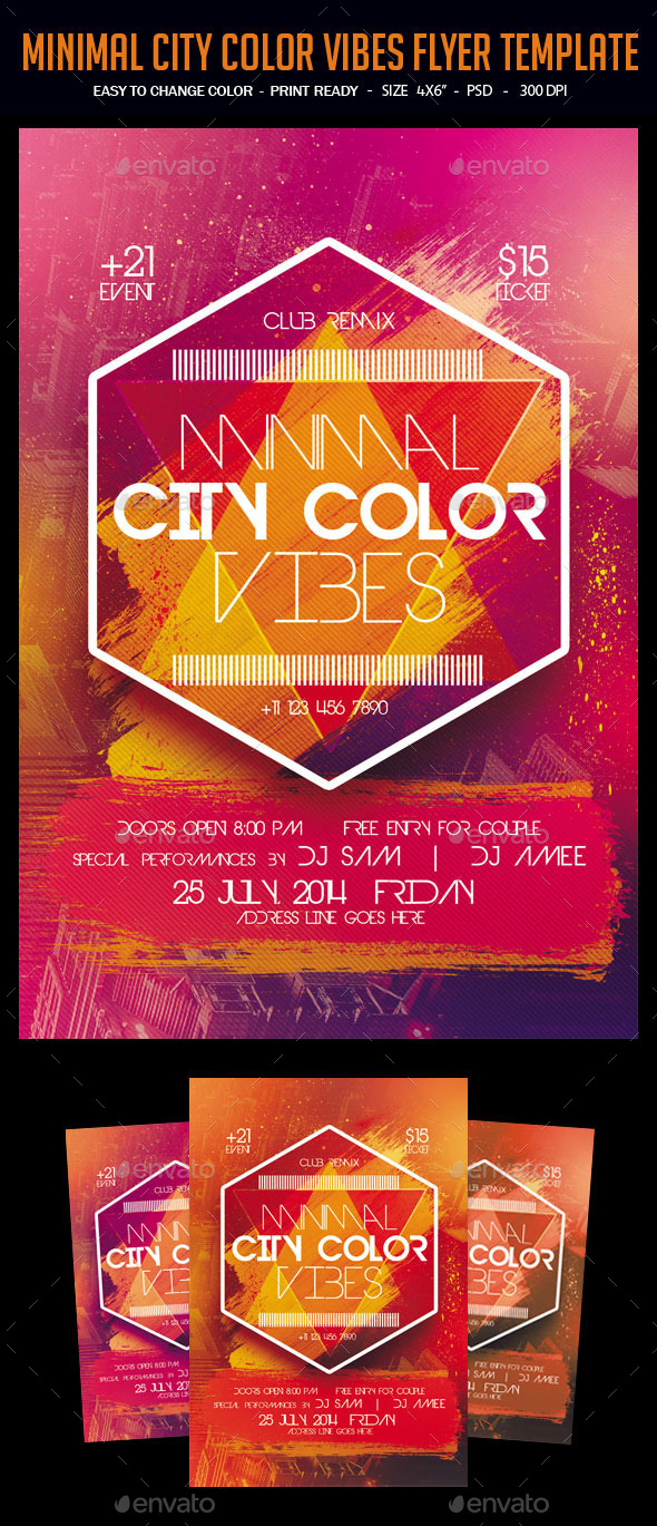 Minimal City Color Vibes Flyer Template - Clubs & Parties Events