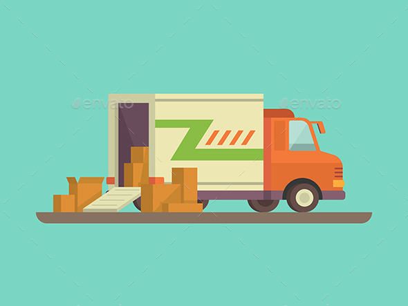 Unloading Or Loading Delivery Truck - Objects Vectors
