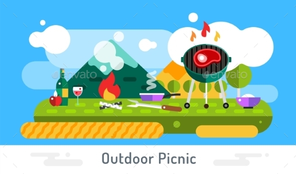 Barbecue And Food Icons Vector Set Outdoor - Food Objects