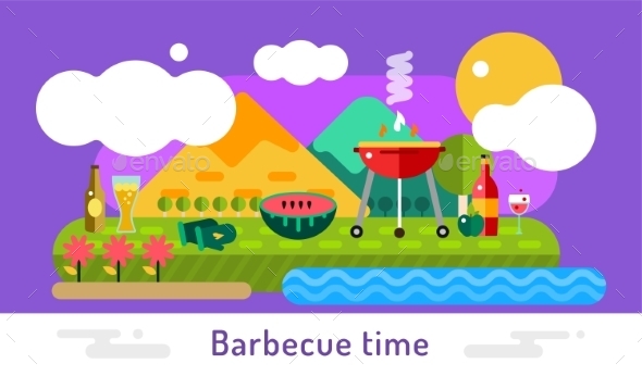 Barbecue And Food Icons Vector Set Outdoor - Food Objects