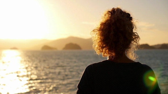 Dreamy Woman Enjoying Amazing Seascape During
