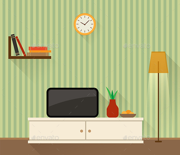 Living Room with TV - Miscellaneous Vectors
