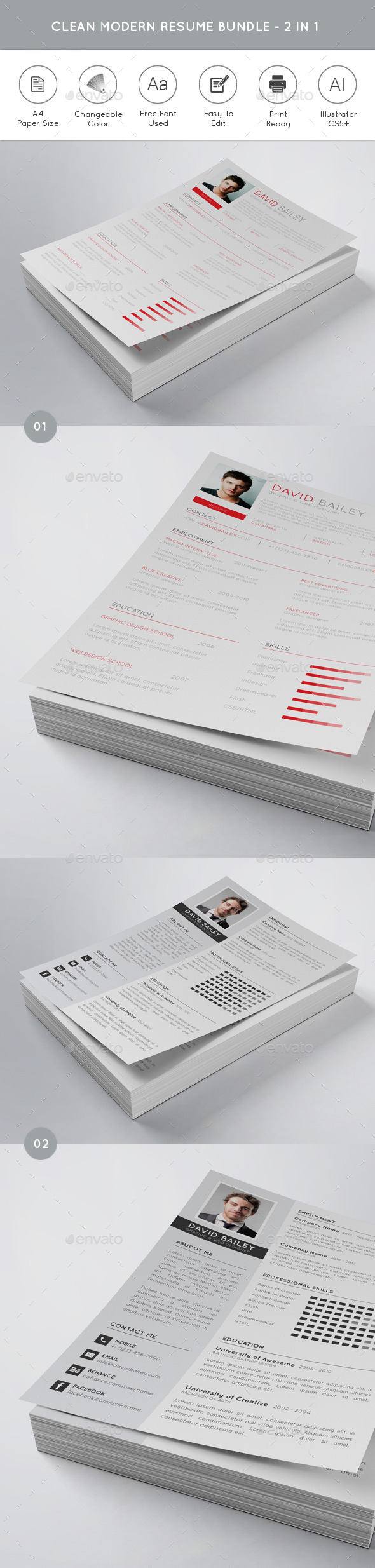 Clean Modern Resume Bundle 2 in 1 Clean Modern Resume Bundle 2 in 1