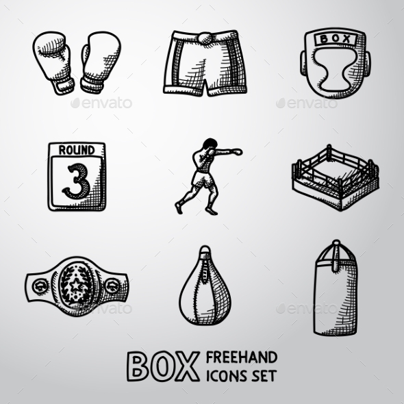 Set Of Boxing Hand Drawn Icons Gloves Shorts Set Of Boxing Hand Drawn Icons Gloves Shorts