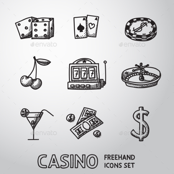 Casino, Gambling Freehand Icons Set. Vector - Icons