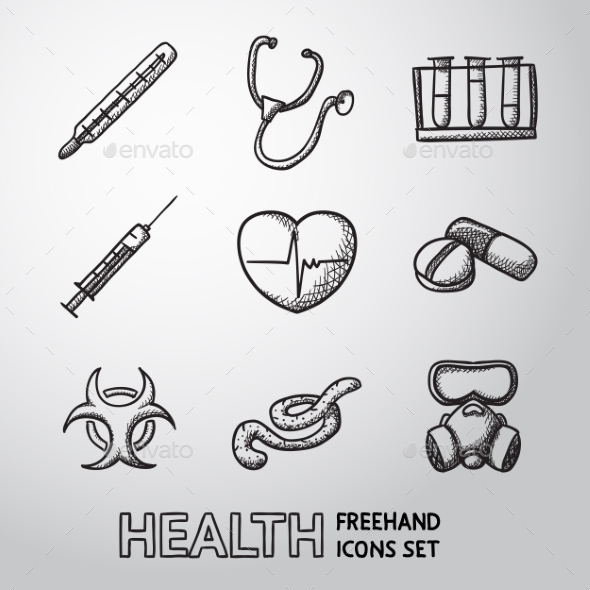 Medicine And Health Care Colorful Freehand Icons - Icons