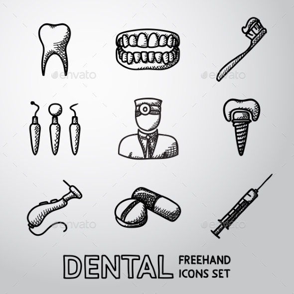 Dental Handdrawn Icons Set. Vector - Icons