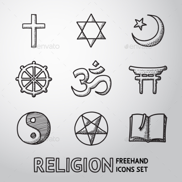 World Religion Hand Drawn Symbols Set. Vector - Miscellaneous Icons