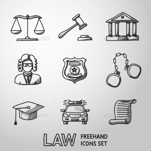 Law, Justice Freehand Icons Set. Vector - Icons