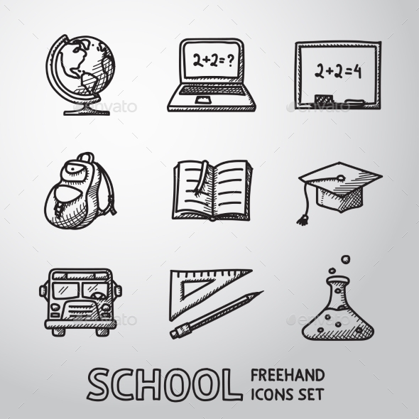 School, Education Freehand Icons Set. Vector - Icons