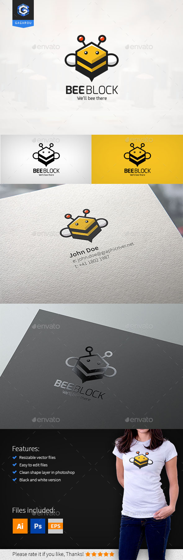 Bee Block Logo - Animals Logo Templates