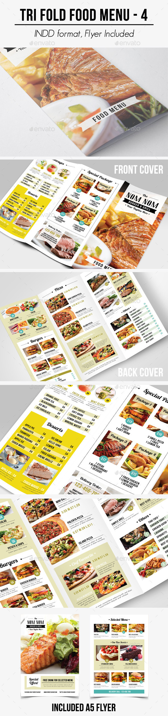 Tri Fold Food Menu - 4 - Food Menus Print Templates