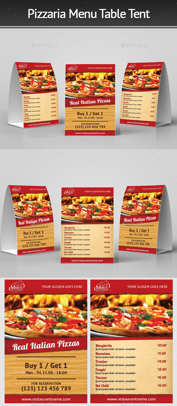Pizzeria Menu Table Tent - Restaurant Flyers