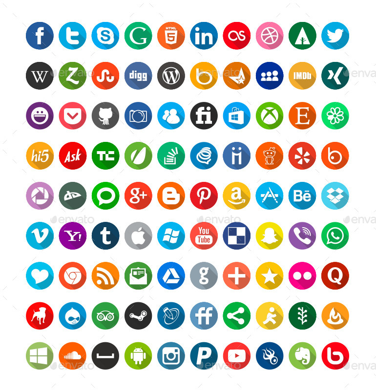 Contact & Social Media Flat Icons, Icons | GraphicRiver