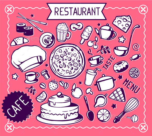 Set of Black and White Kitchen Icons - Web Elements Vectors