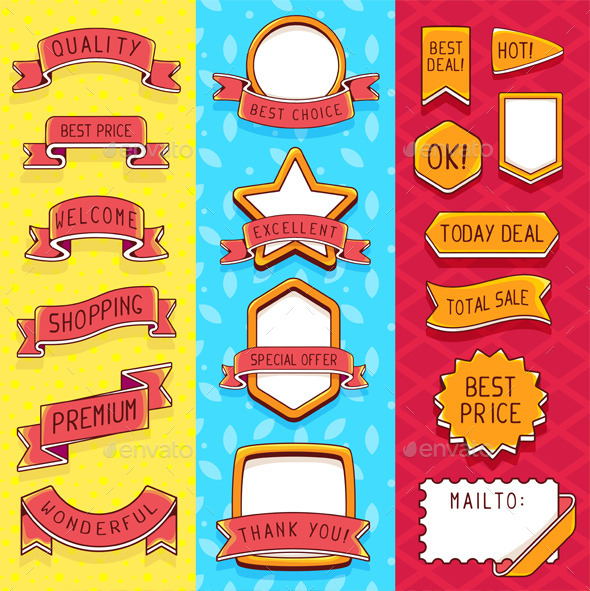 Set of Ribbons and Frames with Inscriptions - Decorative Symbols Decorative