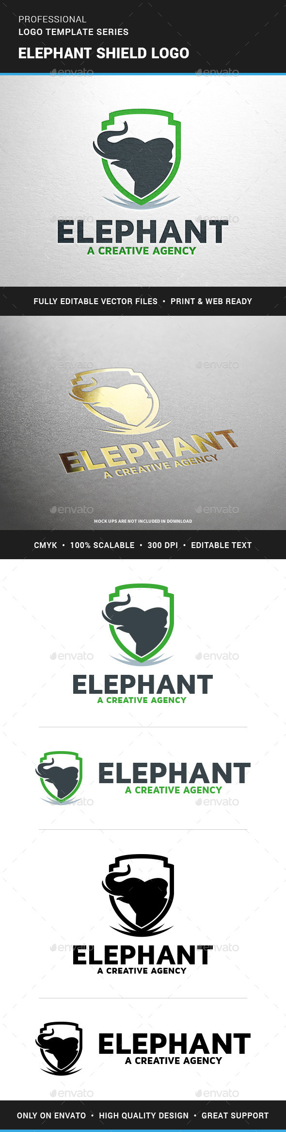 Elephant Shield Logo Template - Animals Logo Templates