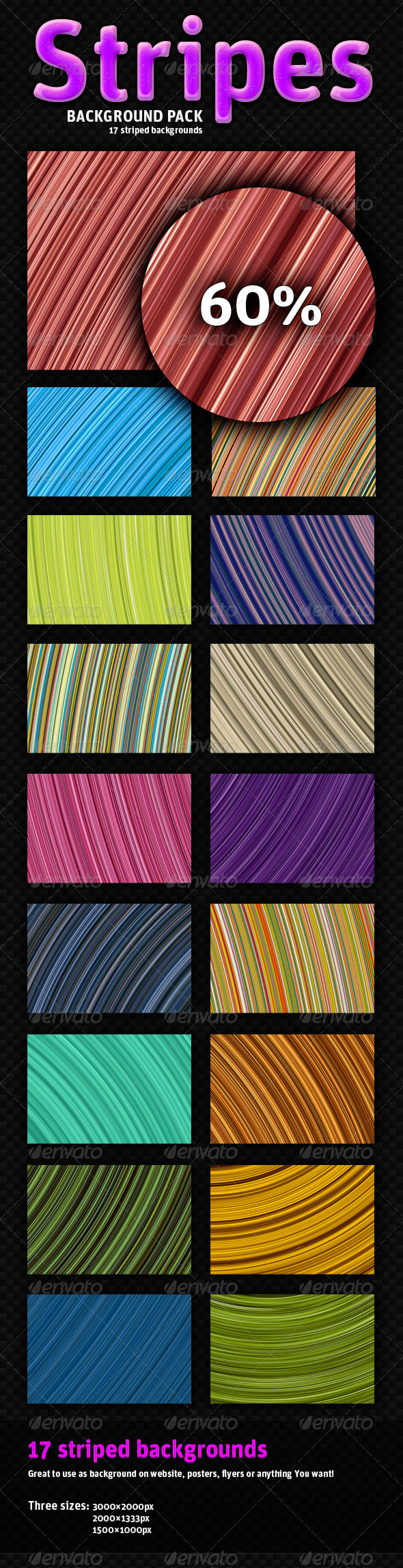 Striped Background Pack - 17 Variants - Backgrounds Graphics