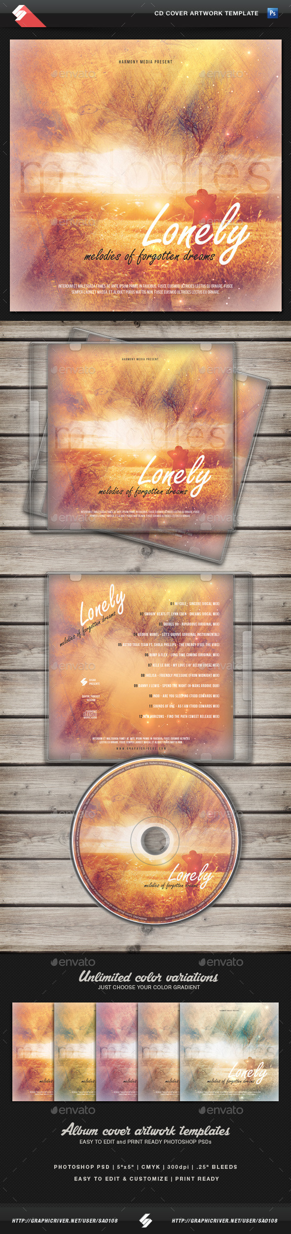 Lonely Melodies - CD Cover Artwork Template - CD & DVD Artwork Print Templates