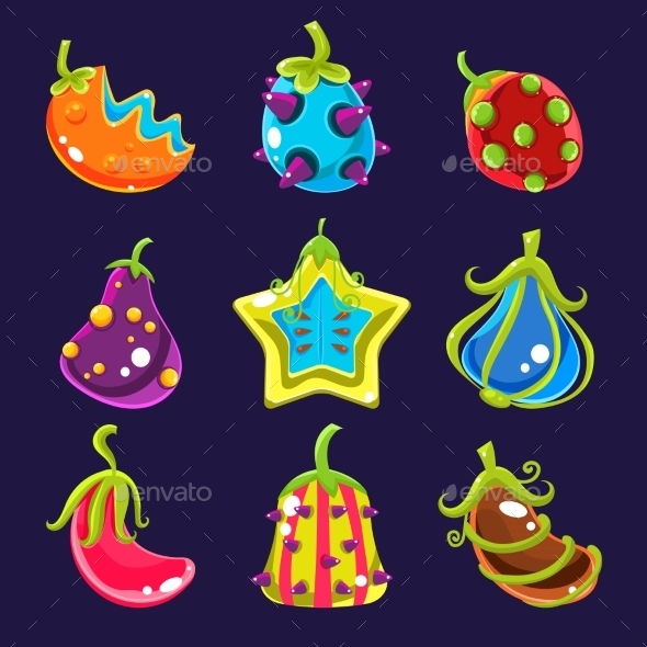 Set of Colorful Fantasy Fruits Set of Colorful Fantasy Fruits