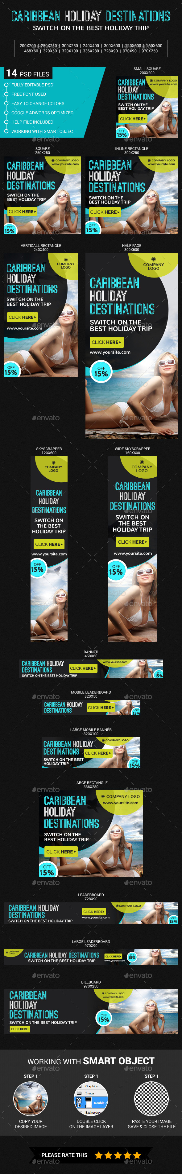 Caribbean Holiday Destinations - Banners & Ads Web Elements