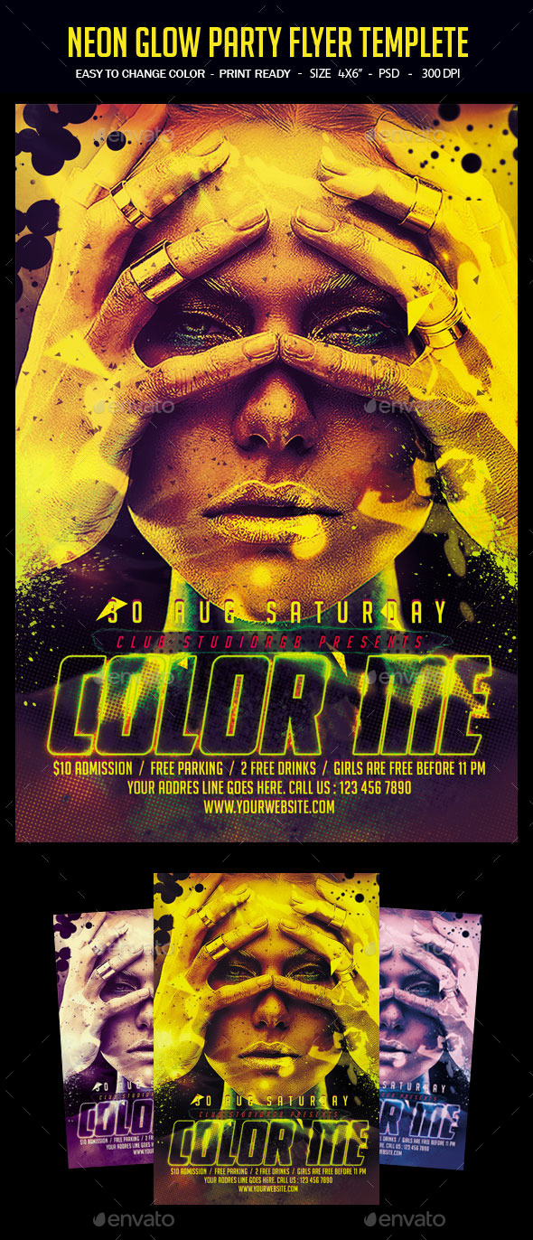 Neon Glow Party Flyer Template - Clubs & Parties Events