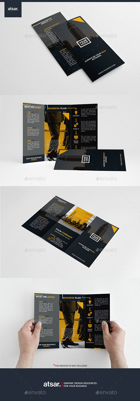 Modern Dark Yellow Trifold - Corporate Brochures