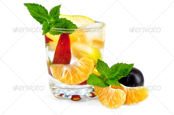 Fruit cocktail in a glass with plums - Stock Photo - Images