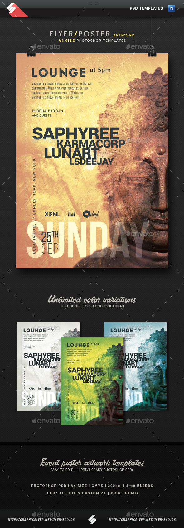 Buddha Lounge Chillout Event Flyer Template A4 Buddha Lounge Chillout Event Flyer Template A4