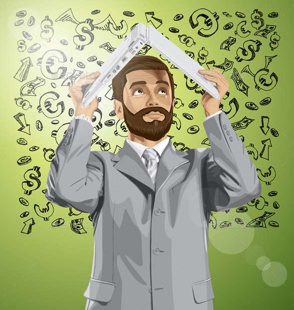 Business Man Hides Under a Laptop - Business Conceptual