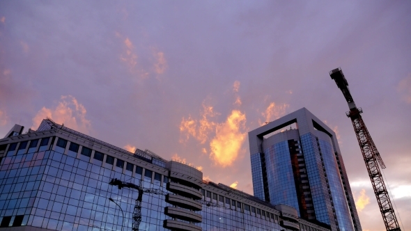 Building Tower Crane With Sunset Sky 