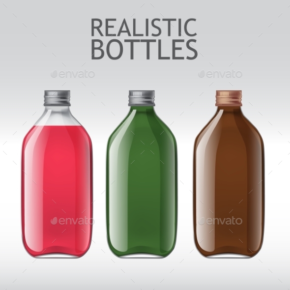 Realistic Glass Bottles Empty Transparent Set - Man-made Objects Objects