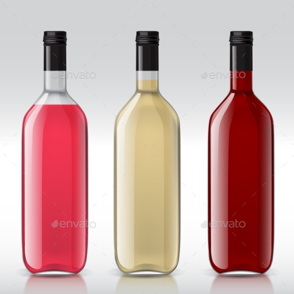 Set of Transparent Bottles for Different Wines - Man-made Objects Objects