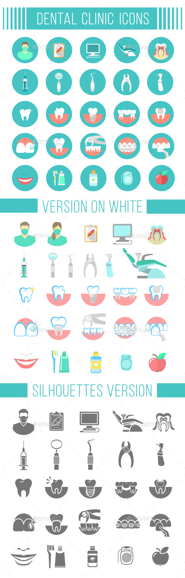 Dental Clinic Services Flat Icons - Miscellaneous Icons