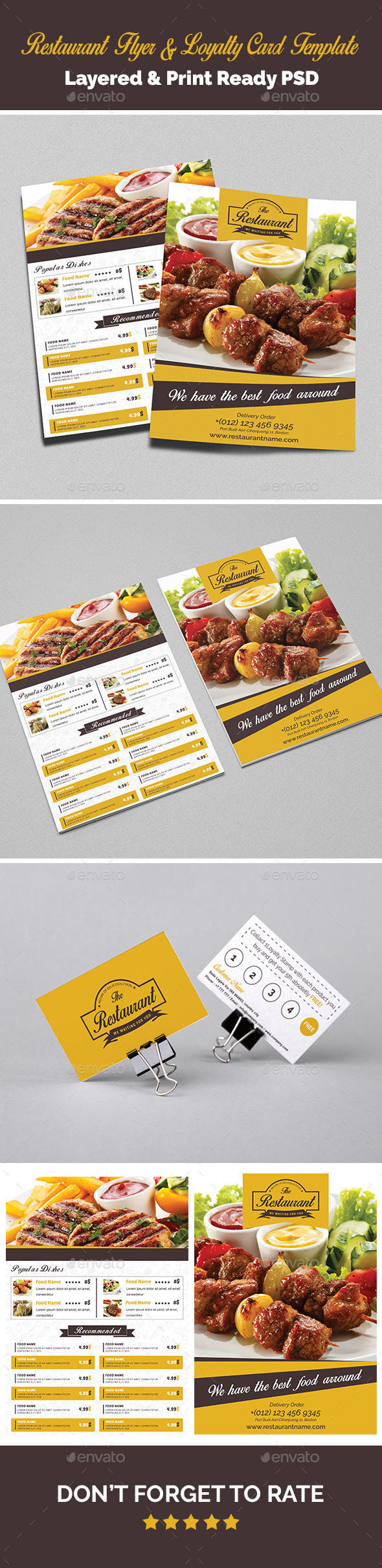 Restaurant Flyer & Loyalty Card Template - Food Menus Print Templates