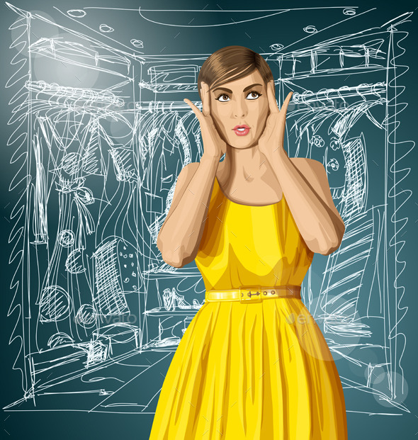 Surprised Girl in Dress - People Characters