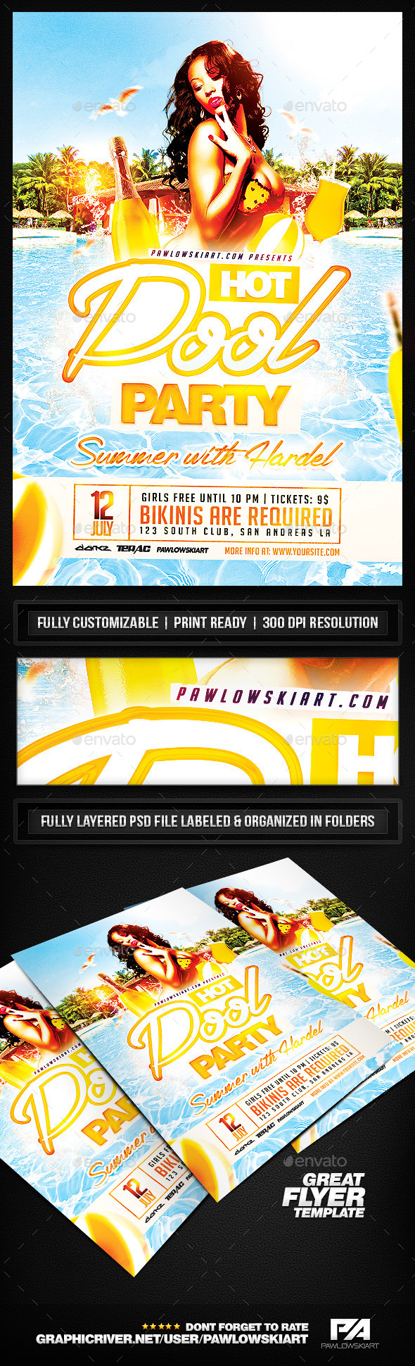 Hot Pool Party PSD Flyer Template - Clubs & Parties Events