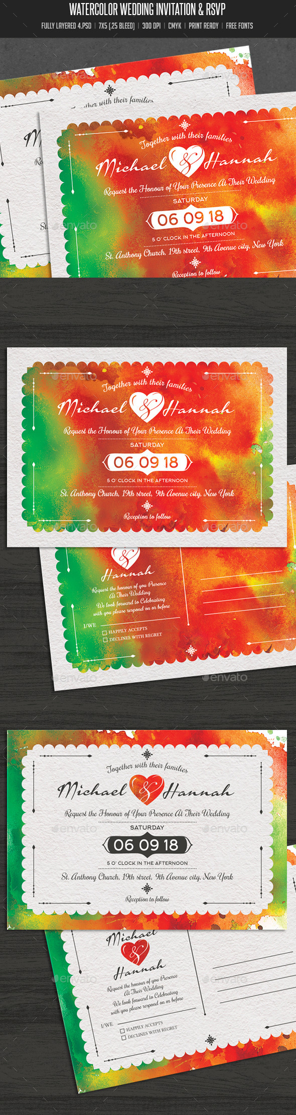 Watercolor Wedding Invitation & RSVP