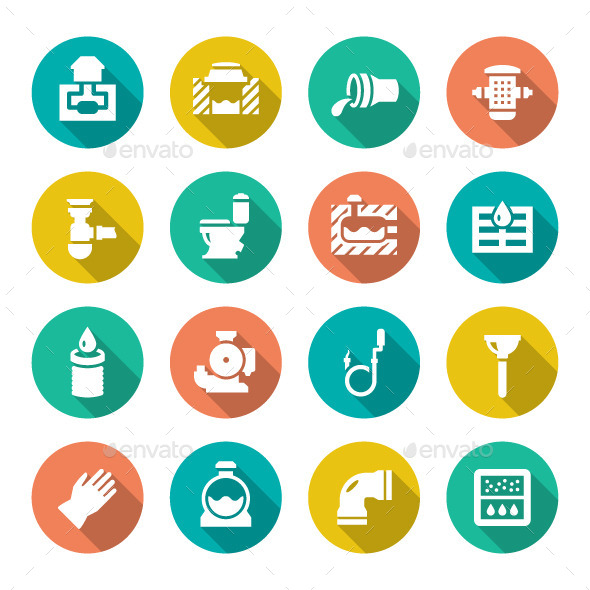Set Flat Icons of Sewerage - Man-made objects Objects