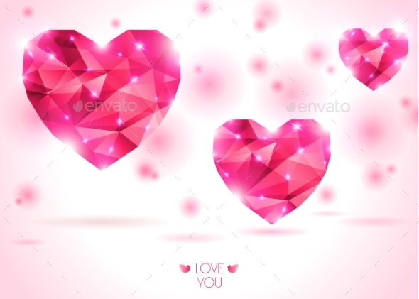 Three Pink Hearts On White Backdrop With Shadow. - Valentines Seasons/Holidays