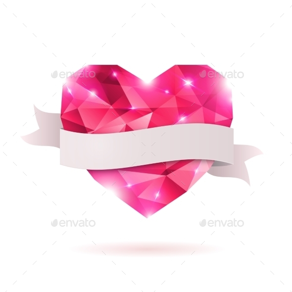 Pink Origami Heart On White Backdrop With Shadow. - Valentines Seasons/Holidays
