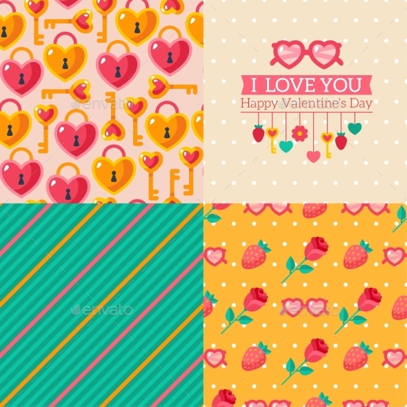 Seamless Patterns Of Valentine Symbols - Valentines Seasons/Holidays