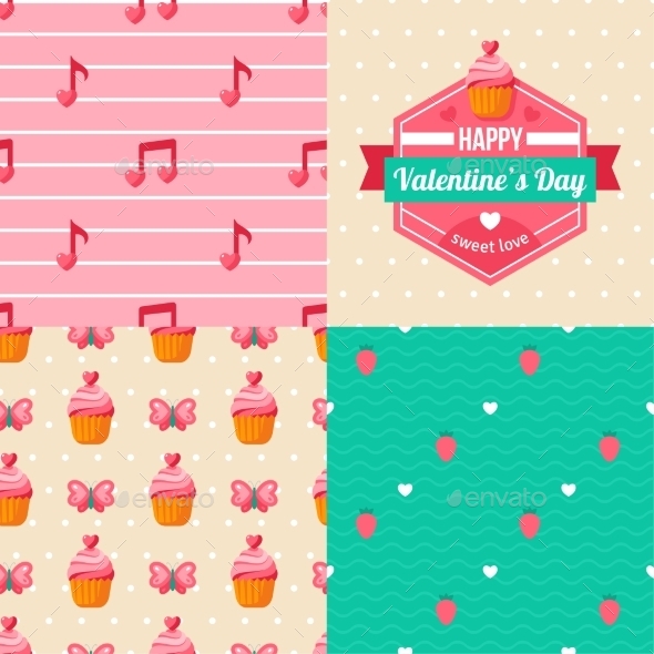 Seamless Patterns Of Valentine Symbols And Label - Valentines Seasons/Holidays