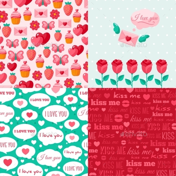 Seamless Patterns Of Valentine Symbols - Valentines Seasons/Holidays
