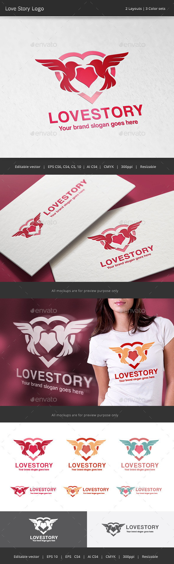 Love Story Bird Hearth Logo - Animals Logo Templates
