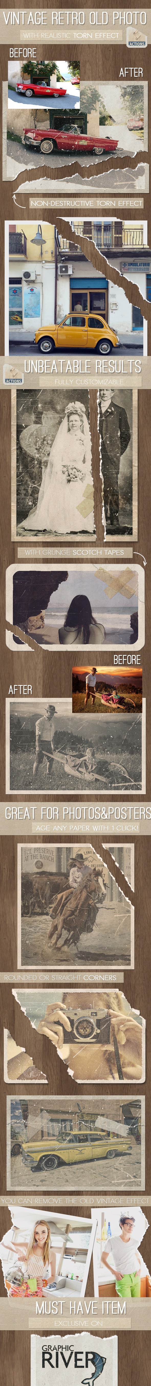 Old Photo with Torn Ripped Effect Photoshop Action - Photo Effects Actions