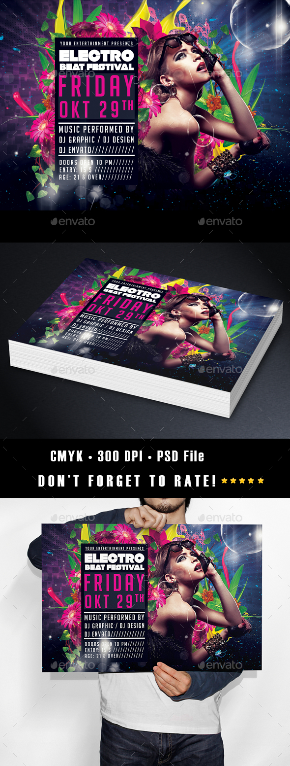 Electro Beat Flyer Template Horizontal - Clubs & Parties Events